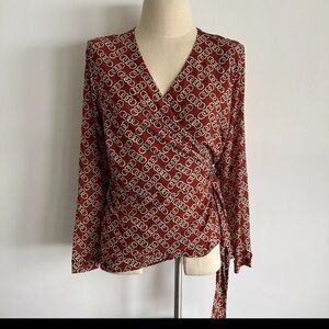 CAbi Red & Cream Wrap Top